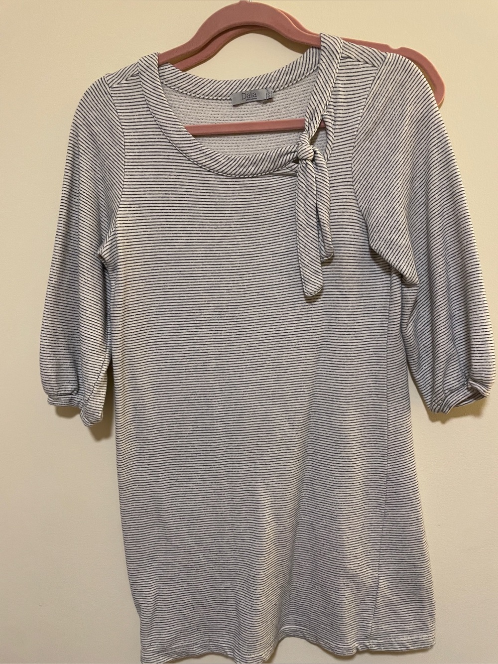 Dalia Black and White Striped Tie-Neck Long Sleeve Top